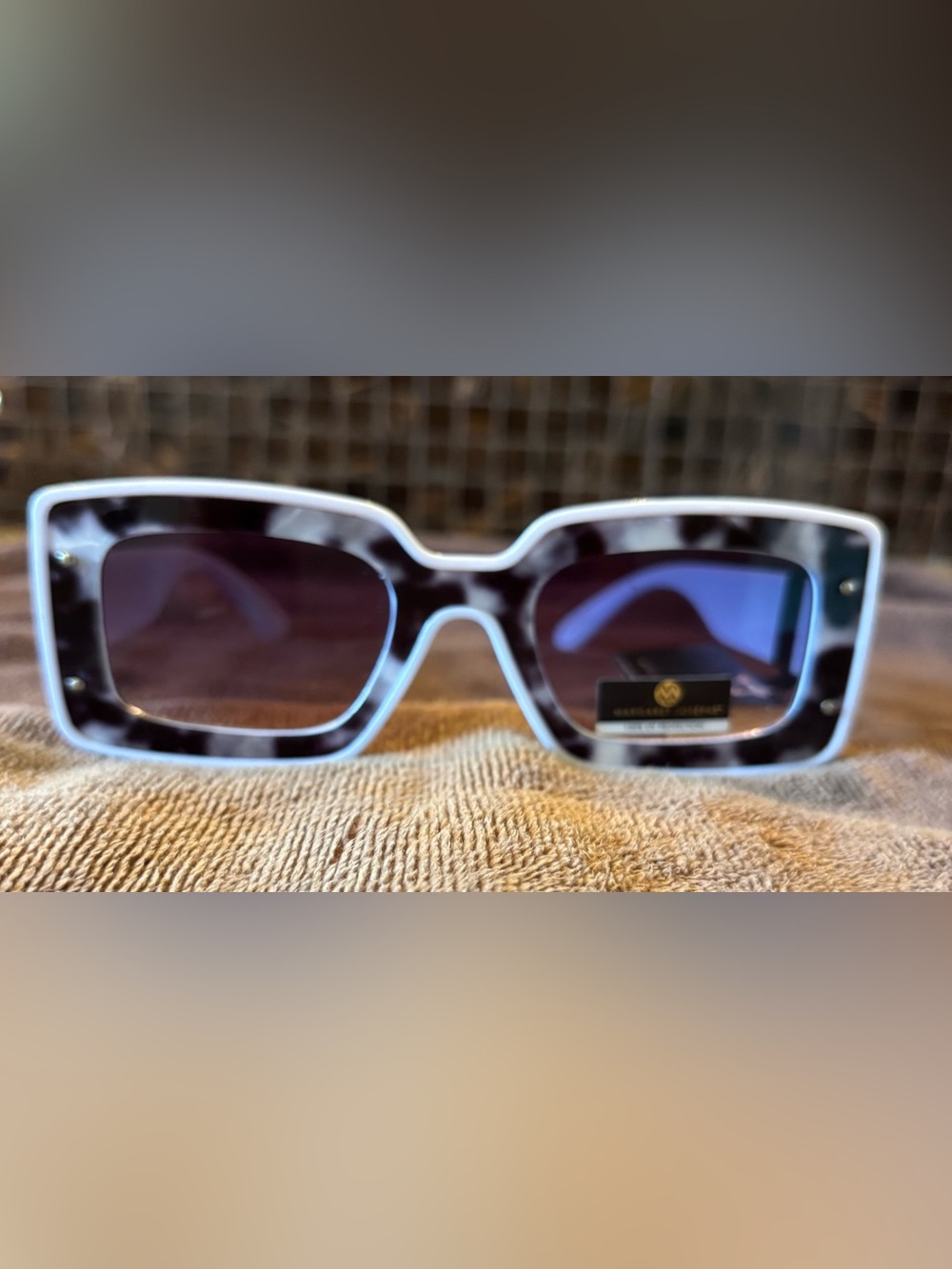 Margaret Josephs Women’s Oversized Rectangle White Brown Tinted Sunglasses